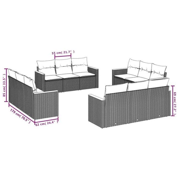 Maison Exclusive - Trädgårdsmöbler med kuddar 12 delar grå flätad resin