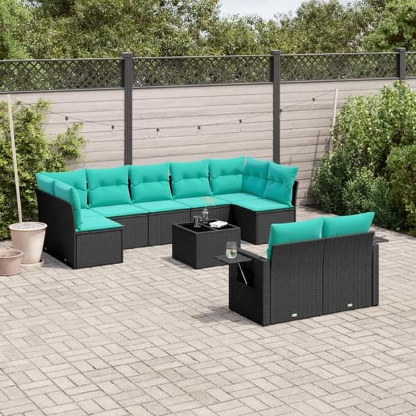 Maison Exclusive - 10 stk. have-sofa sæt med sorte puder i flettet harpik