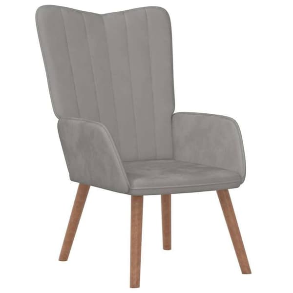 Afslapningsstol - EKSKLUSIV HUS - Lys grå velour - 100% polyester velour - Stålramme - Gummitræ ben Ljusgrått