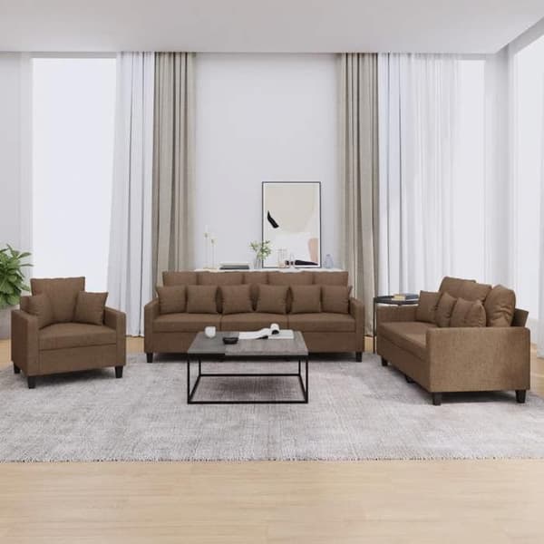Maison Exclusive - 3-delars soffgrupp med bruna kuddar i tyg brun