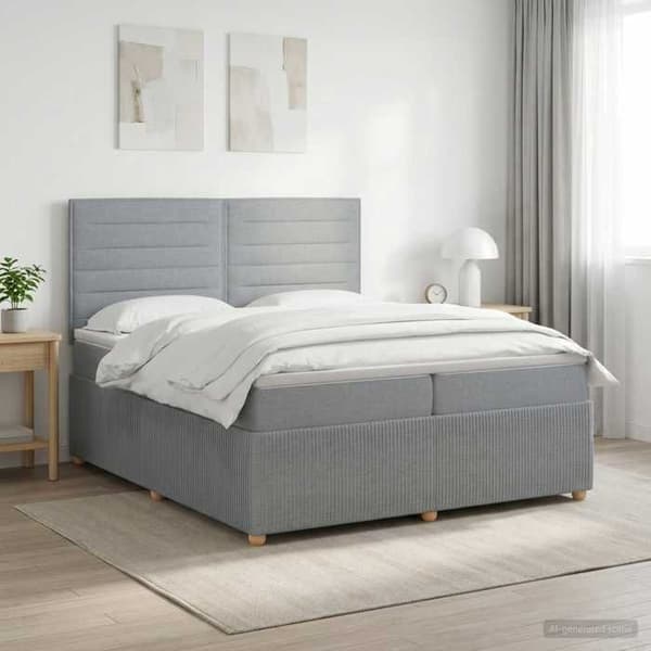 Maison Exclusive - Boxspring seng med madras Lys grå 200 x 200 cm Stof Ljusgrått