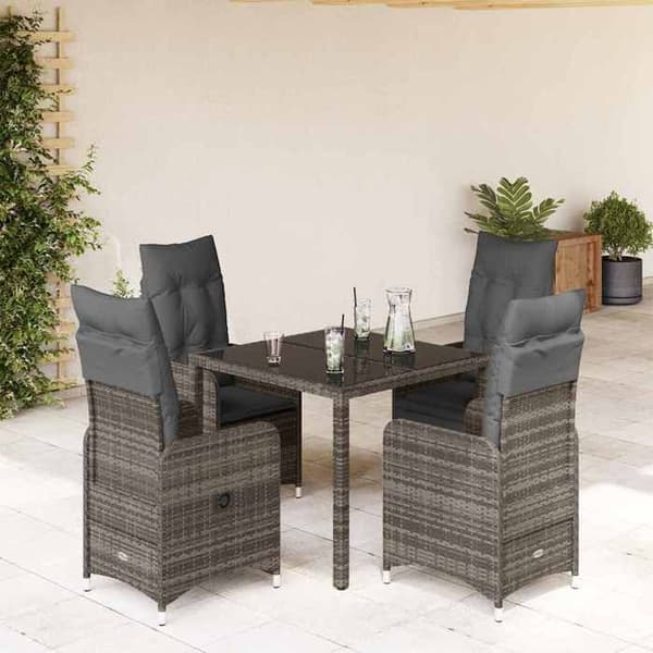 Maison Exclusive - Havebistro sæt 5 dele med grå puder i poly rattan Grå
