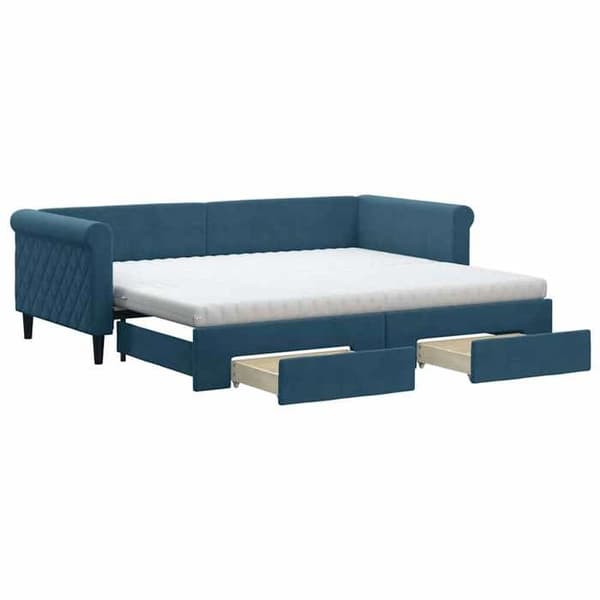 Vuodesohva - MAISON EXCLUSIVE - 90x200 cm vuodevaatelaatikko - Sininen sametti - 2 laatikkoa Blå