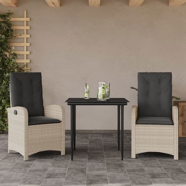 Maison Exclusive - Have spisebordssæt 3 dele med lysegrå puder i poly rattan