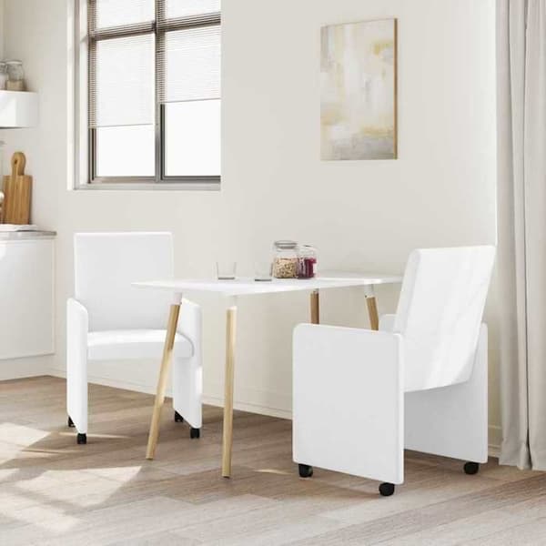 Matsalsstolar - EXKLUSIVT HEM - Set om 2 - Vit konstläder - Skumvaddering - Hjul Vit