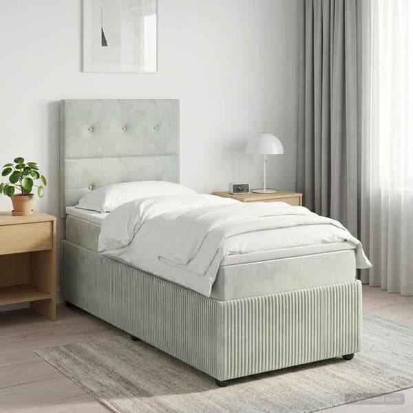 Maison Exclusive - Boxspring-sänky vaaleanharmaalla samettipatjalla Ljusgrått