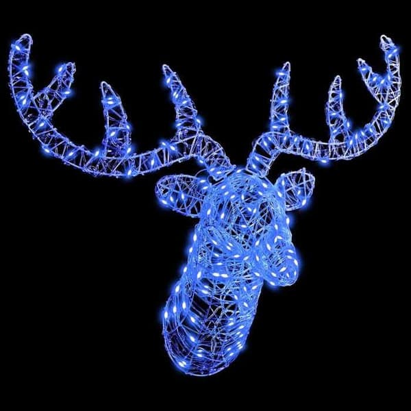 Lysdekoration - EKSKLUSIV HUS - Rensdyrhoved - Akryl - 140 LED blå - USB-strømforsyning Blå