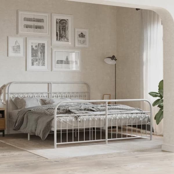 Sengestel - EKSKLUSIV HUS - 183x213 cm - Hvid stål - Metal lameller & centrale ben - Opbevaring under Vit