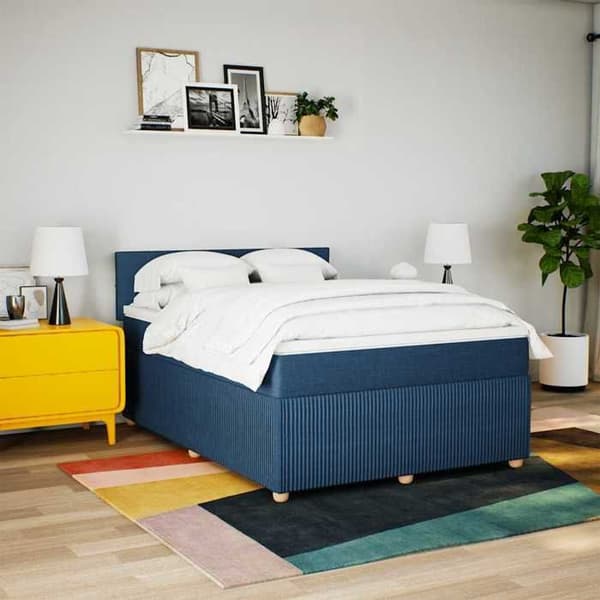 Maison Exclusive - Seng med lamelseng og madras Blå 140x200 cm Stof