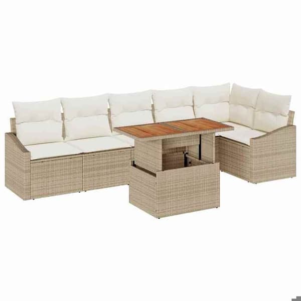 Maison Exclusive - 7 osan beige polyrottinkinen puutarhakalustesetti