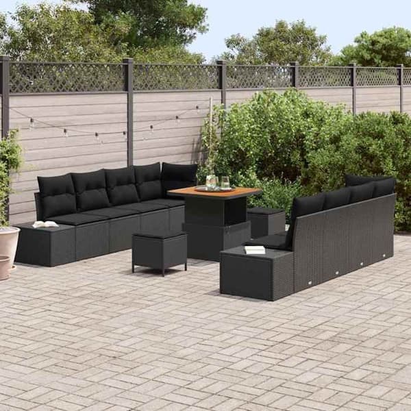 Havemøbler - EKSKLUSIVT HUS - Modulerbart sofa sæt - Sort - Poly rattan & akacie - Velegnet til udendørs brug Svart