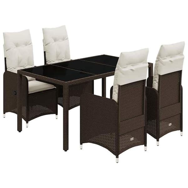 Maison Exclusive - Trädgårdsbistro-set 5 delar med bruna kuddar i polyrotting