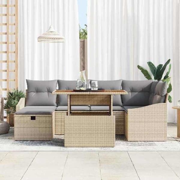 Maison Exclusive - 7 osan beige polyrottinkinen puutarhakalustesetti