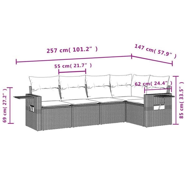Maison Exclusive - Trädgårdsmöbler 5 delar med grå kuddar i flätad resin