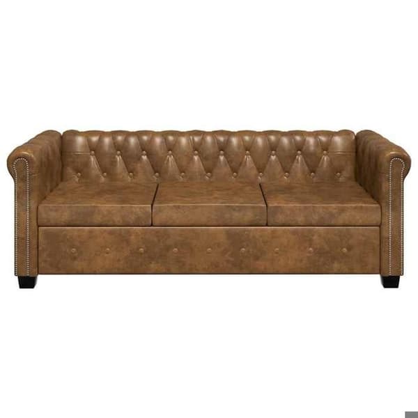 Maison Exclusive - Chesterfield soffa 3 platser i konstläder brun