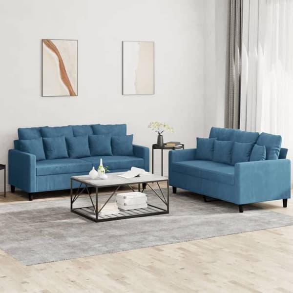 Maison Exclusive - Sæt af 2 sofaer med puder i Blå Velour