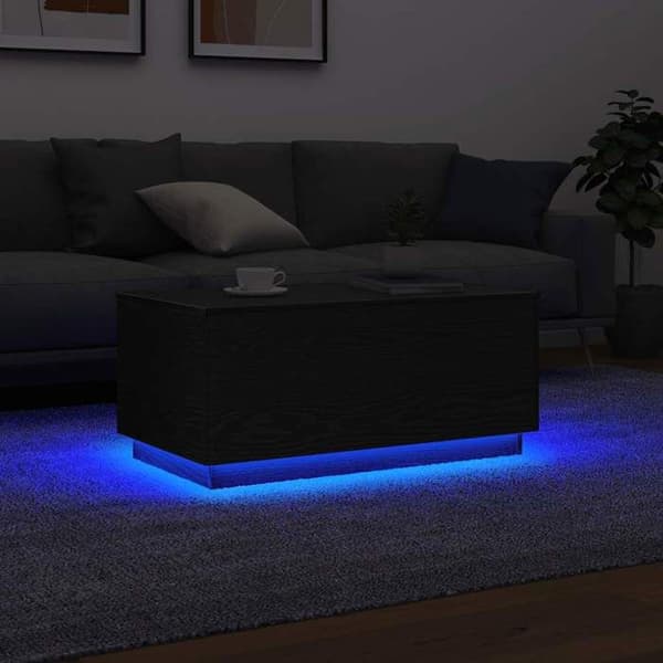 Maison Exclusive - Sofabord med LED-lys, sort egetræ 90x50x40 cm