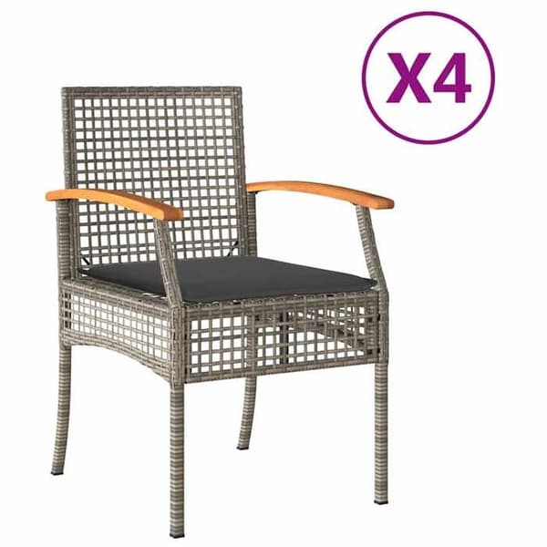 Maison Exclusive - Trädgårdsstolar med kuddar, set om 4, grå, flätad resin, akacia Grå