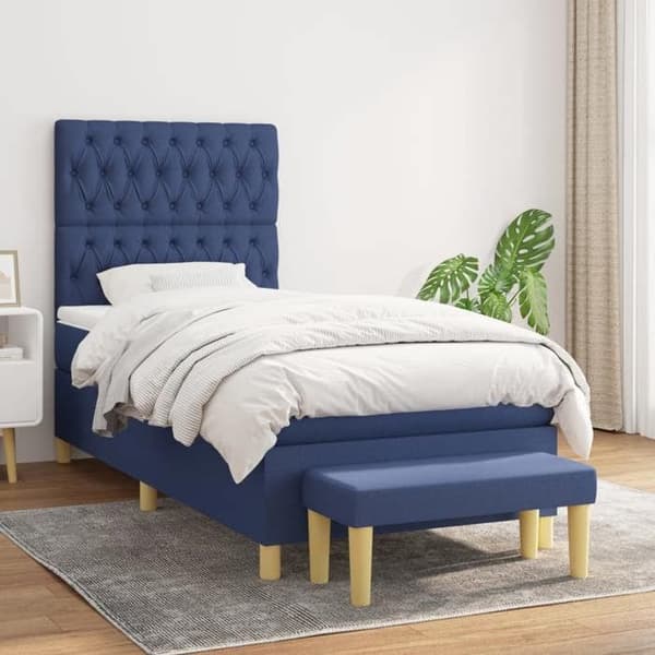 Maison Exclusive - Sengestel med springmadras Blå 90x200 cm Stof