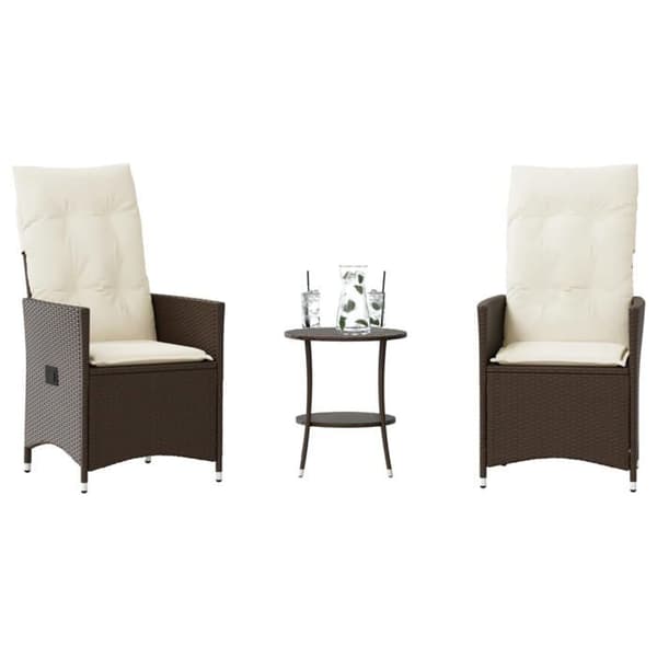 Maison Exclusive - Bistro-set 3 delar med bruna kuddar i flätad resin brun