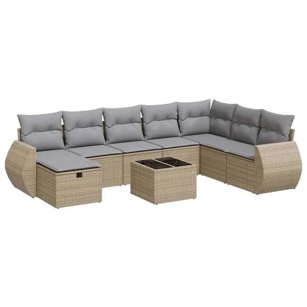 Maison Exclusive - Trädgårdsmöbler med kuddar 9 delar beige flätad resin