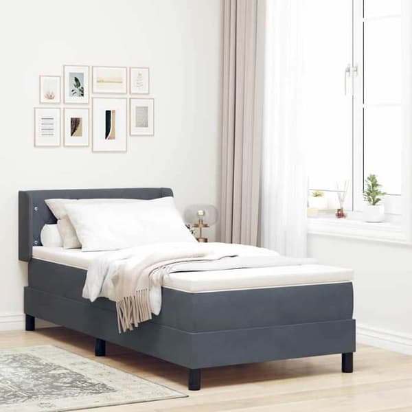 Sengestel med madras - EKSKLUSIV HUS - Velour - 200 x 90 cm - Mørkegrå - Justerbar hovedgærde Mörkgrå