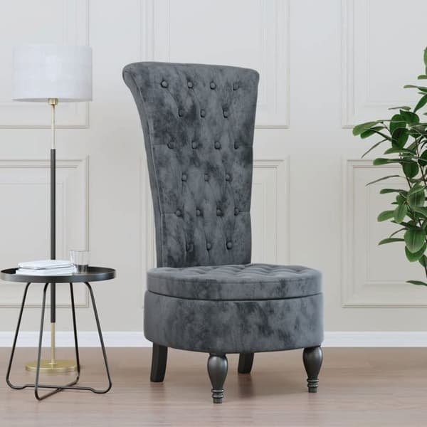 Maison Exclusive - Højrygget stol i mørkegrå velour med knapdesign