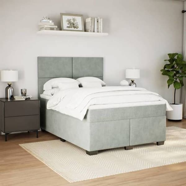 Maison Exclusive - Seng solid bund med socker og madras Grå 160x200cm Velour