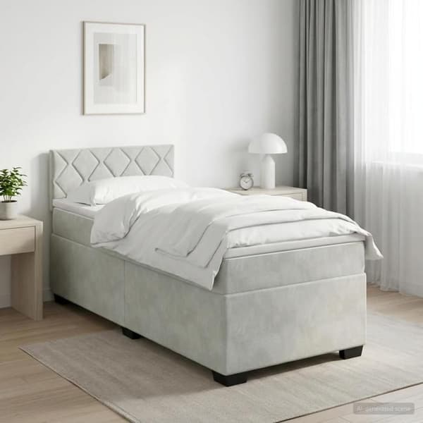Lys boxspring - MAISON EXCLUSIVE - 100 x 200 cm - Lys grå velour - Pocketfjedermadras - Justerbar hovedgærde Ljusgrått