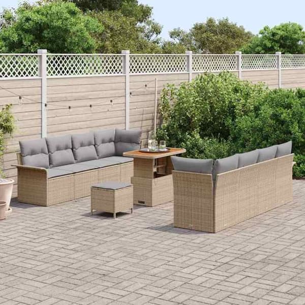 Maison Exclusive - 11 osan beige polyrottinkinen puutarhakalustesetti