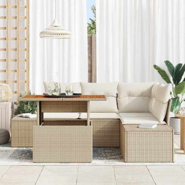 Maison Exclusive - 5 osan beige polyrottinkinen puutarhakalustesetti