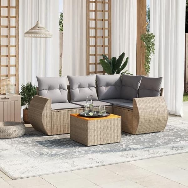 Maison Exclusive - Trädgårdsmöbler med kuddar 5 delar beige flätad resin beige