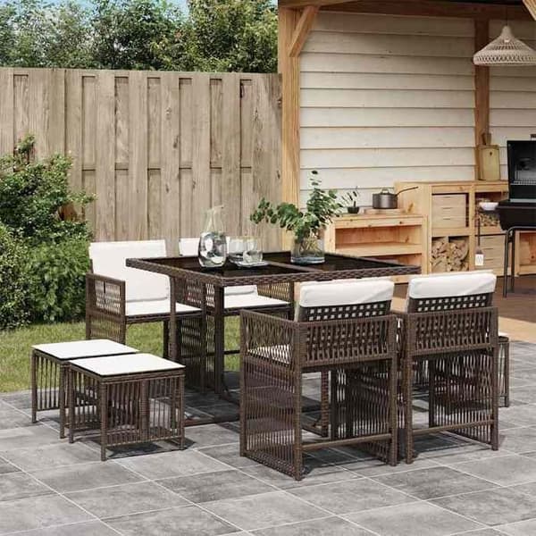 Maison Exclusive - Have spisebordssæt med puder 9 dele brun poly rattan brun