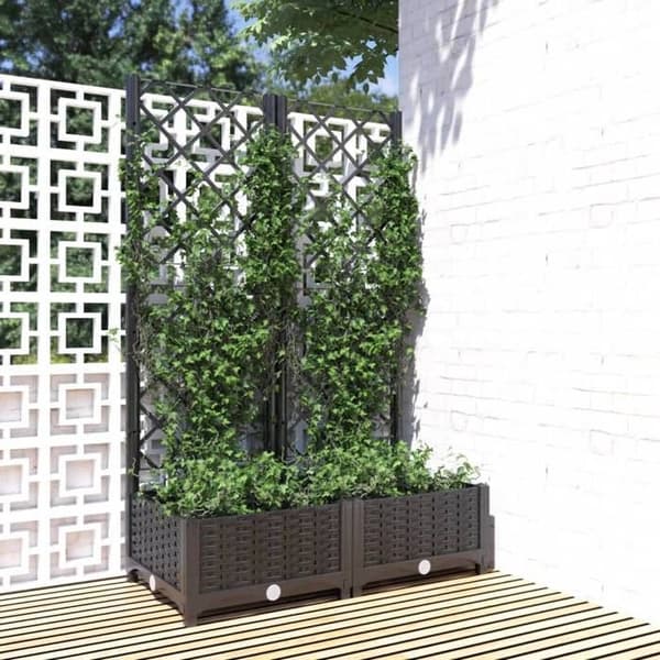 Plantekasse med trellis - EKSKLUSIV HUS - 80 x 40 x 121,5 cm - Sort - Polypropylen - Rektangulær Svart