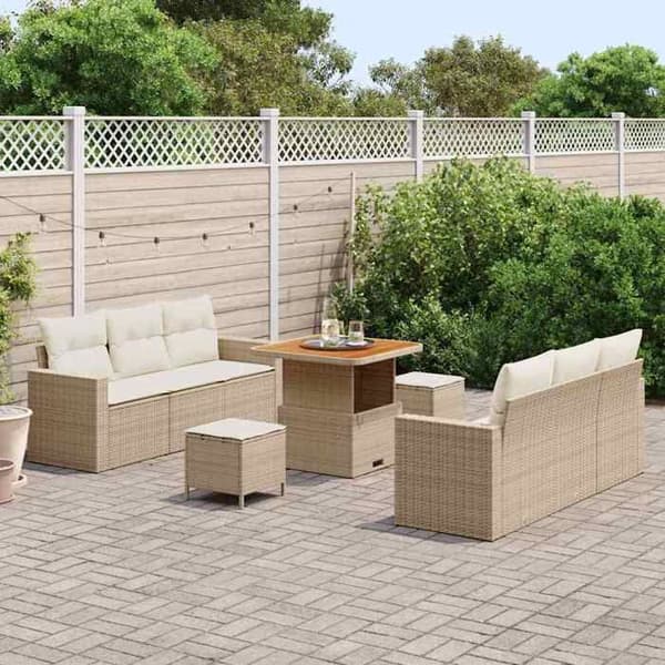 Maison Exclusive - 9 osan beige polyrottinkinen puutarhakalustesetti