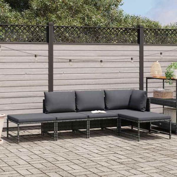 Maison Exclusive - Trädgårdsmöbler 5 delar med kuddar Grå Flätad resin