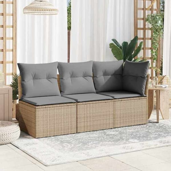 Maison Exclusive - U-formad trädgårdsoffa med beige kuddar i flätad resin