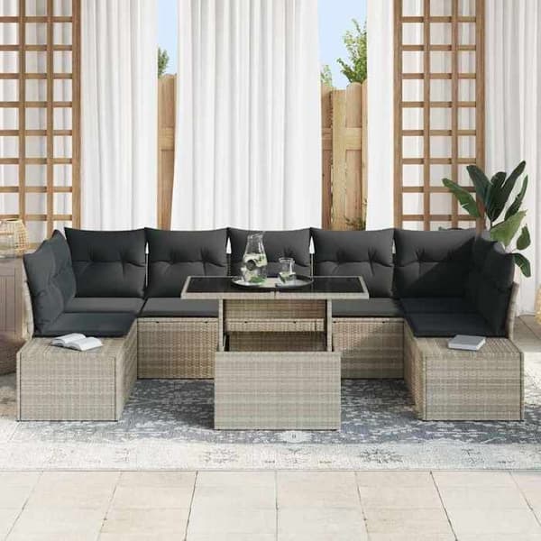 Trädgårdsmöbler - EXKLUSIVT HUS - Set 8 delar - Ljusgrå - Polyrotting - Justerbart bord Ljusgrått
