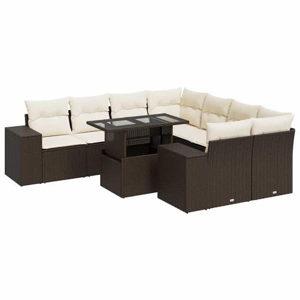 Maison Exclusive - Trädgårdsmöbler med kuddar 9 delar brun flätad resin