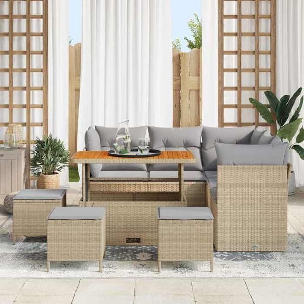 Trädgårdsoffmöbel - EXKLUSIVT HUS - Set 9 delar - Beige - Polyrotin - Massivt akacia beige