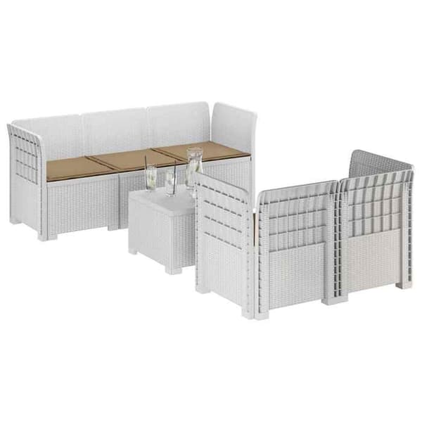 Havemøbel - EKSKLUSIVT HUS - Havemøbel 5 Pladser - Hvid PP rattan look - UV-resistent - Nem montering Vit