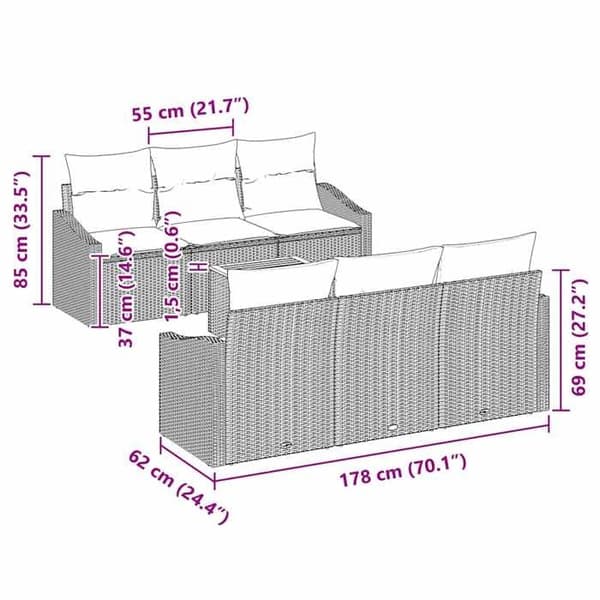 Maison Exclusive - 7 osan beige polyrottinkinen puutarhakalustesetti