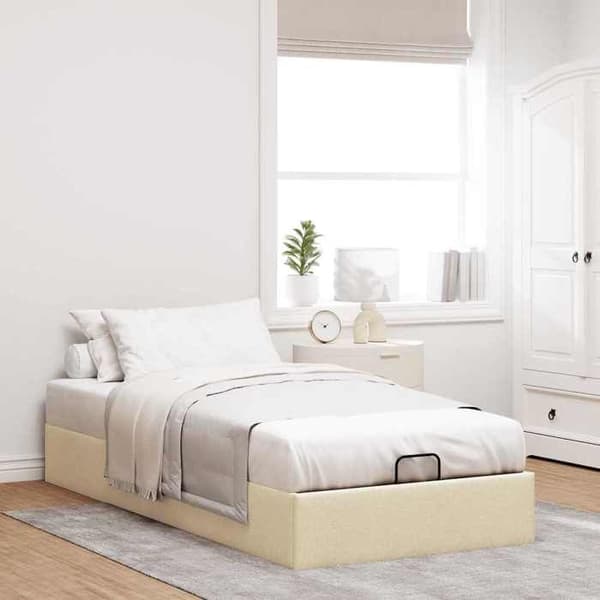 Ottoman sengestel - EKSKLUSIV HUS - 100x200 cm - creme polyester stof - hydraulisk løft - lamelbund Grädde