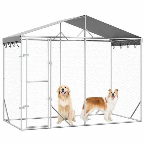 Maison Exclusive - Ulkoilma koirankoppi hopeakatolla 3x1,5x2,5 m Silver