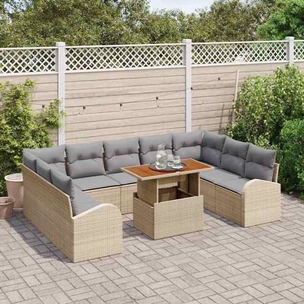 Maison Exclusive - 10 osan beige polyrottinkinen puutarhakalustesetti