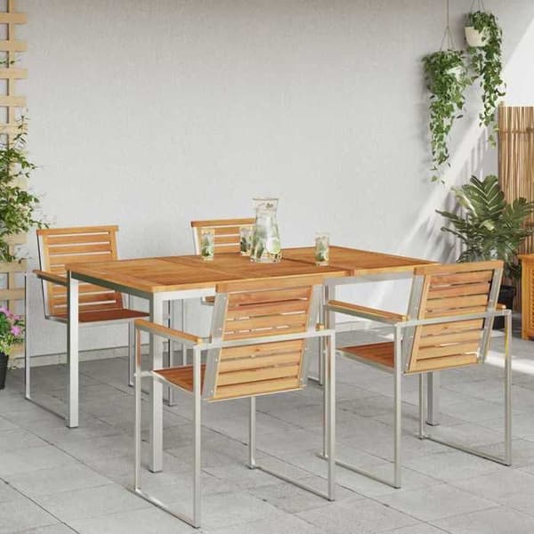 Trädgårdsbord - EXKLUSIV HEM - 150x90x75 cm - Rektangulär - Rostfritt stål & massivt trä - Utomhus, lätt att underhålla