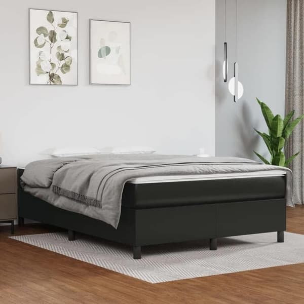 Sengestel - EKSKLUSIV HUS - 140x200 cm - Syntetisk læder - Sort - Krydsfiner lameller Svart
