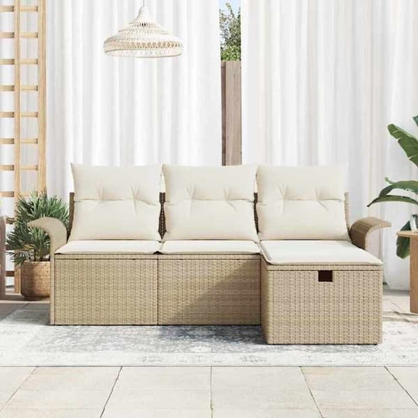 Maison Exclusive - 4-delars trädgårdsoff-set i beige och kräm polyrotting