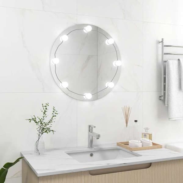 Maison Exclusive - Väggspegel med LED-lampor Rund Glas