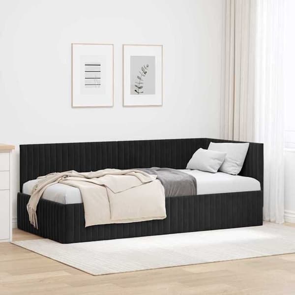 Maison Exclusive - Musta kulmasänky 90 cm x 200 cm Sametti